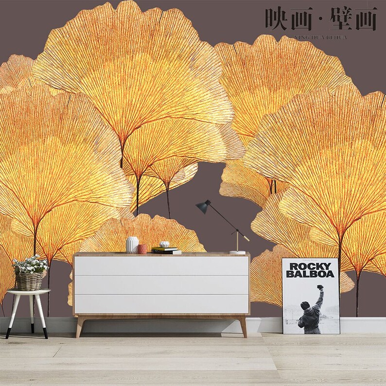 Yellow Ginkgo Leaf Wallpaper Tropical Plant and Ginkgo Wall Etsy Canada