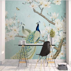 Chinese Style Peacock Magnolia Flowers Bird Wall Painting Living Room Study Background Wall Decor Wallpaper Wall Murals