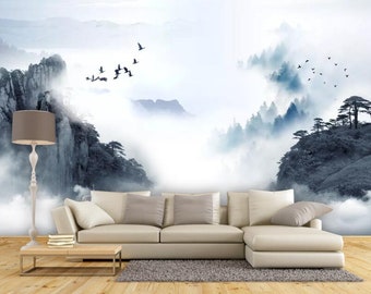 Custom Wallpaper Ink Landscape Deer Forest Scenery Background Wallpaper Home Decor Wall Murals