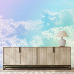 Sky Blue Clouds Wallpaper Mural: Peel and Stick Wall Decor