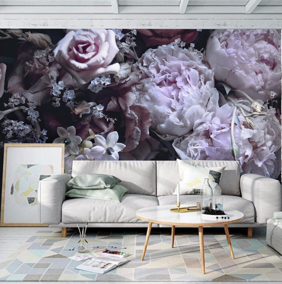 Dark Floral Peony Wallpaper Mural: Peel and Stick Wall Decor - Etsy