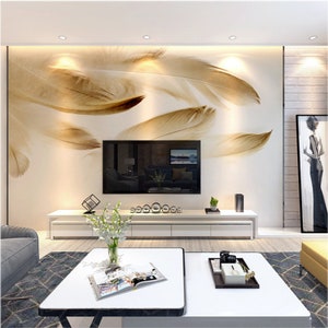 Simple Gold Feather Wallpaper Wall Murals Wall Decor