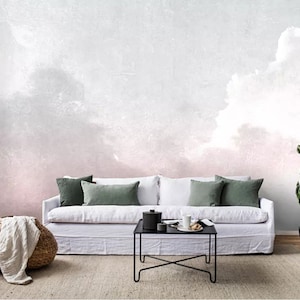 Abstract Pink and White Clouds Wallpaper Wall Mural, Hand Painted Creative Beautiful Clouds Wall Mural Wall Decor