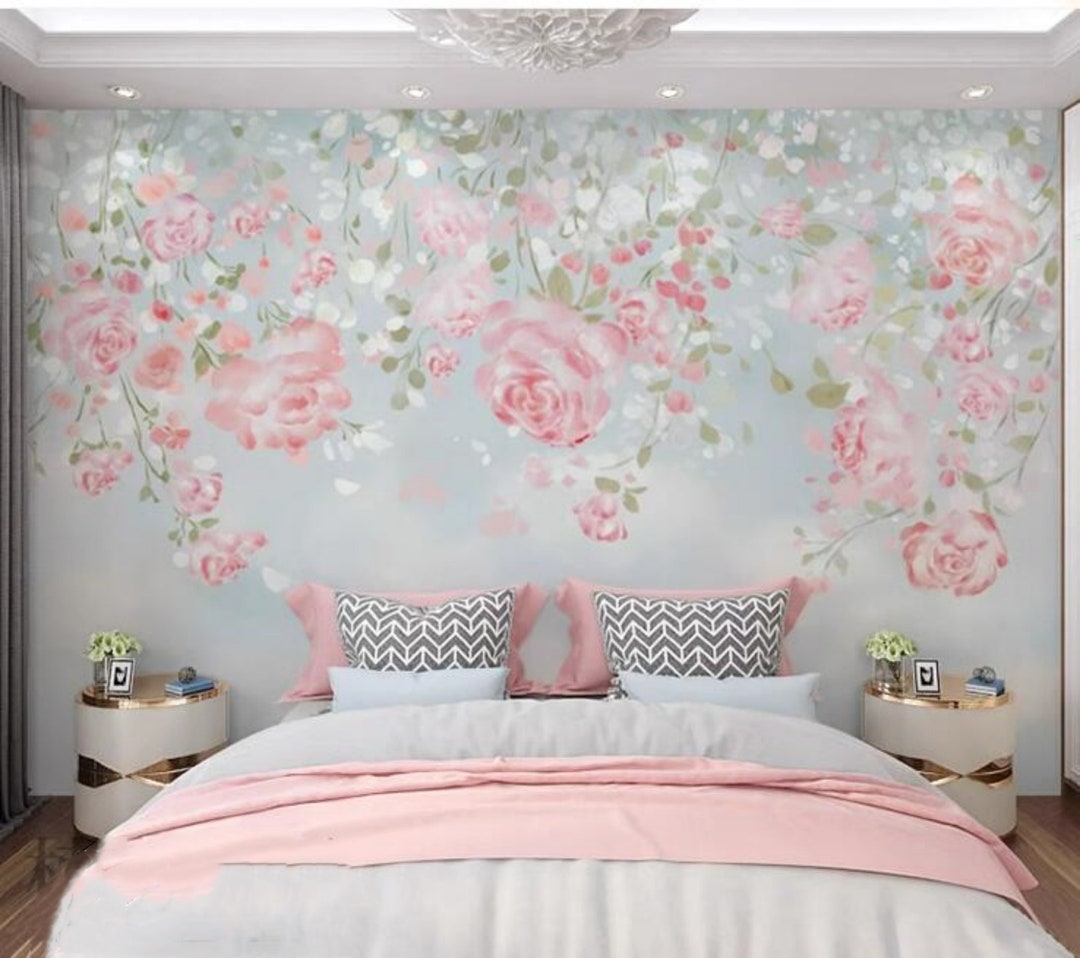 Pink Rose Flowers Floral Wallpaper Wall Mural Wall Decor for Living ...