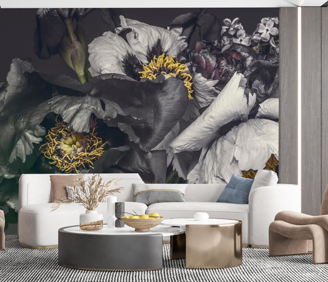 Dark Peony Floral Wallpaper Mural: Peel and Stick Home Decor - Etsy