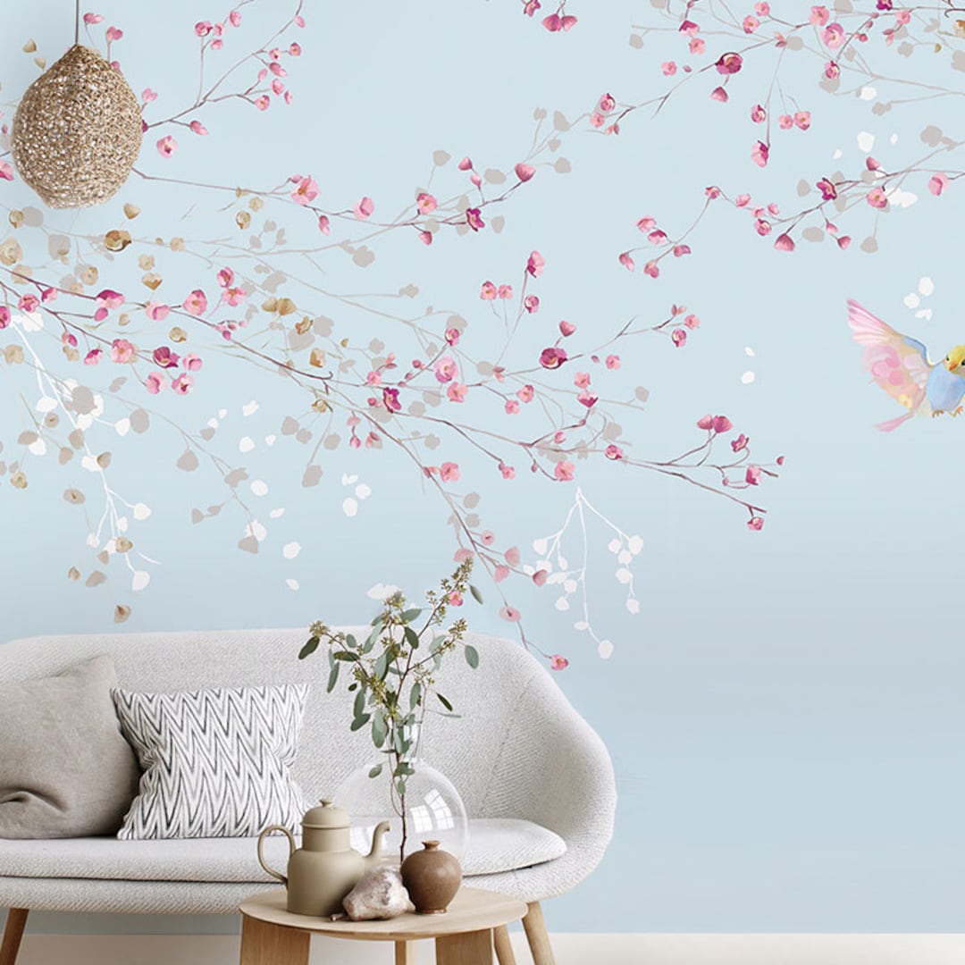 Hanging Cherry Blossom Wallpaper Pink Flowers Wall Murals Wall - Etsy