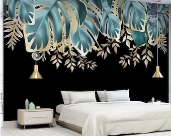 Tropical Plant Banana Leaf Wall Mural 3D Wall Background Mural Wallpaper Wall Art For Living Room Bedroom Tv Background Office Restaurant Motif Room Peel And Stick Wall Posters 200 (W) X 150