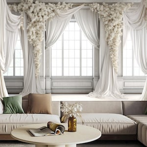 3D White Column Flowers Decoration Wallpaper Wall Mural Home Decor for Living Room Bedroom or Dinning Room