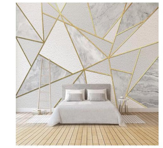 Moderna semplice carta da parati geometrica in marmo Golden Line