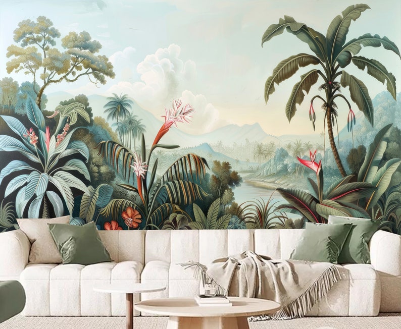 Tropical Rainforest Wallpaper Mural: Peel and Stick Jungle Wall Decor ...