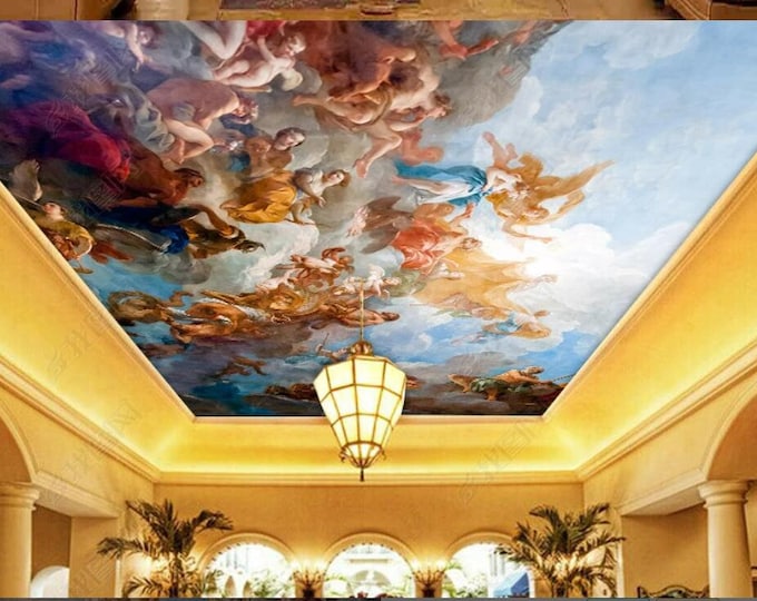 Blue Sky and White Clouds Angels Ceiling Living Room Theme Hotel ...
