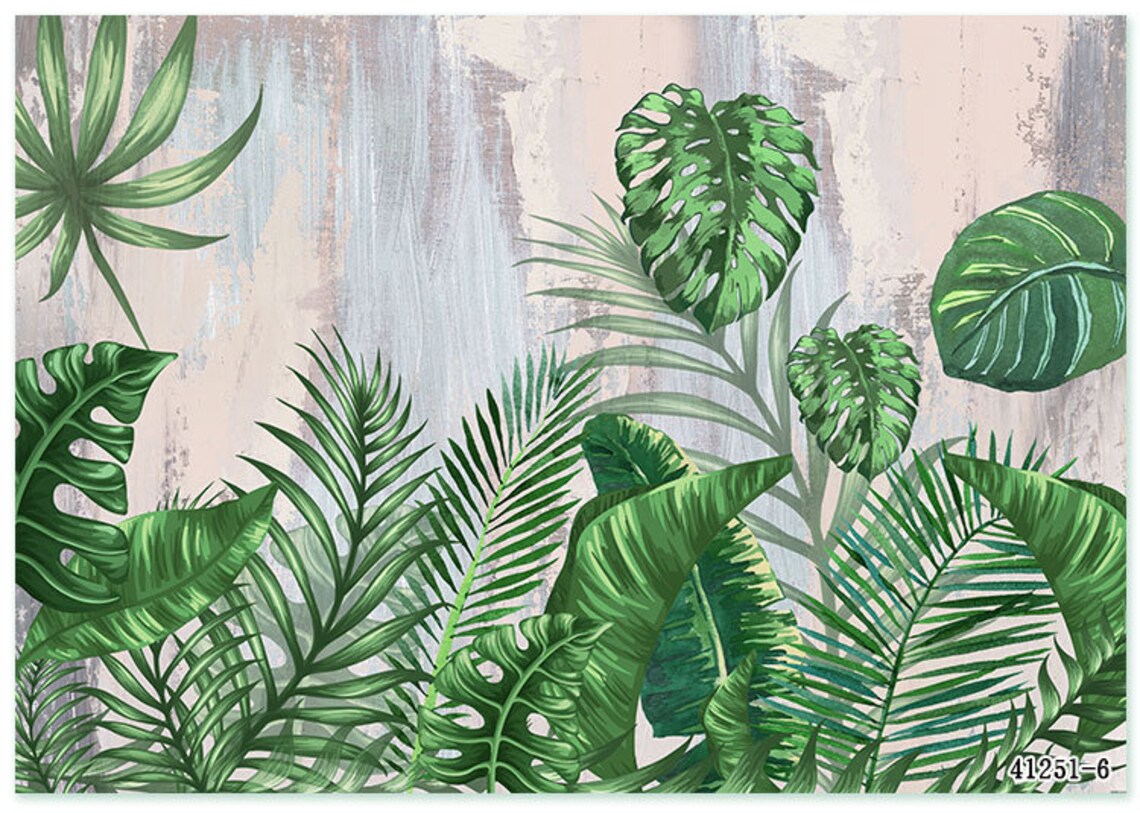 Simple Dark Green Banana Leaf Wallpaper Handpainted Tropical | Etsy
