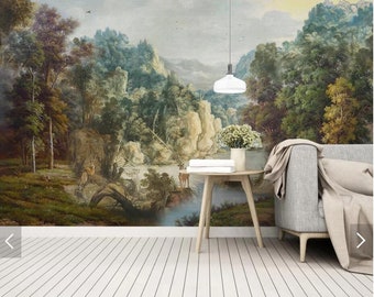 Vintage Nordic Forest Wallpaper Mural: Peel & Stick Wall Art