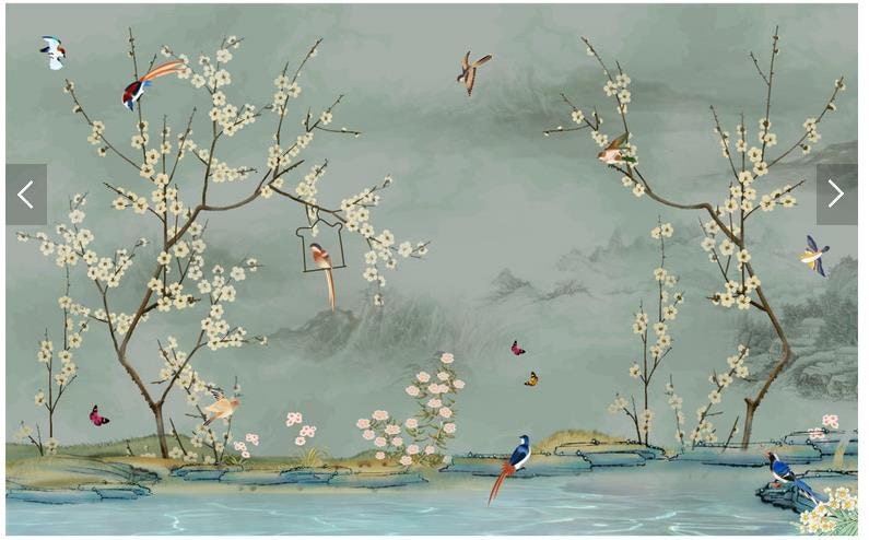 Custom Bird Wallpaper Hand Drawn Sketch Bird and Flower | Etsy