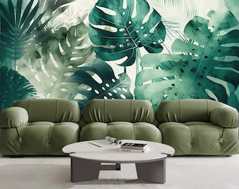 Minimalistic Vibrant Banana Leaves Jungle Tropical Leaf Wallpaper Wall Mural for Living and Dinning Room Bedroom
