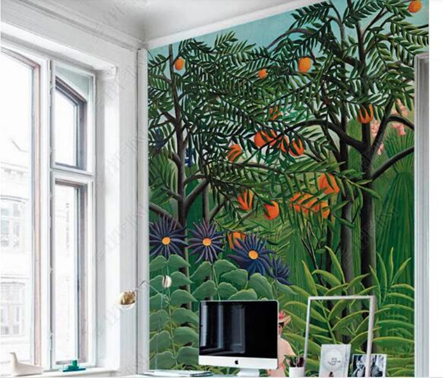 Jungle Wallpaper Mural Tropical Rainforest Jungle Green Large Etsy