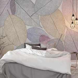 Simple Tropical Leaves Wallpaper, Watercolor Leaves Wall Murals Wall Decor for Living or Dinning Room