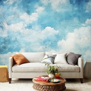 Skye Blue White Clouds Nature Wallpaper Wall Mural Home Decor for Living Room Bedroom or Dinning Room