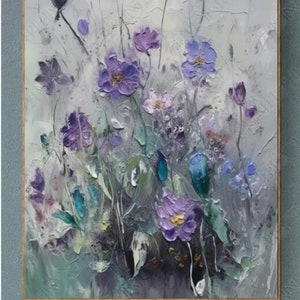 100% Handmade Oil Painting, Garden Small Flowers Oil Painting, Handmade Wild Flowers Wall Art for Living Room Bedroom (No Frame)