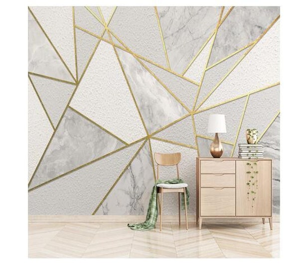 Moderna semplice carta da parati geometrica in marmo Golden Line Photo Wall  Murals Soggiorno camera da letto Sfondo pittura murale -  Italia