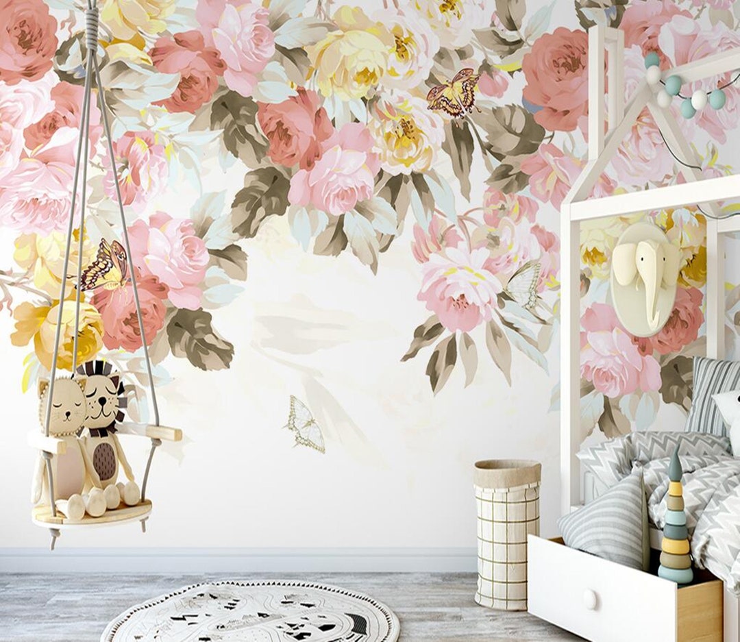 Hanging Pink Rose Flowers Floral Wallpaper Wall Murals Home Decor - Etsy