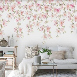 Décoration murale moderne de chambre à coucher avec fleurs florales suspendues, peinture murale, papier peint, décoration murale