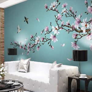 Magnolia Bird Wallpaper Mural: European Floral Wall Art