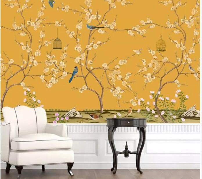 Chinese Style Yellow Background Wall Murals Yellow Background Etsy España
