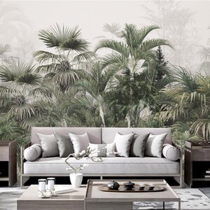 Mural de pared con palmeras y plantas de la selva tropical, decoración del hogar
