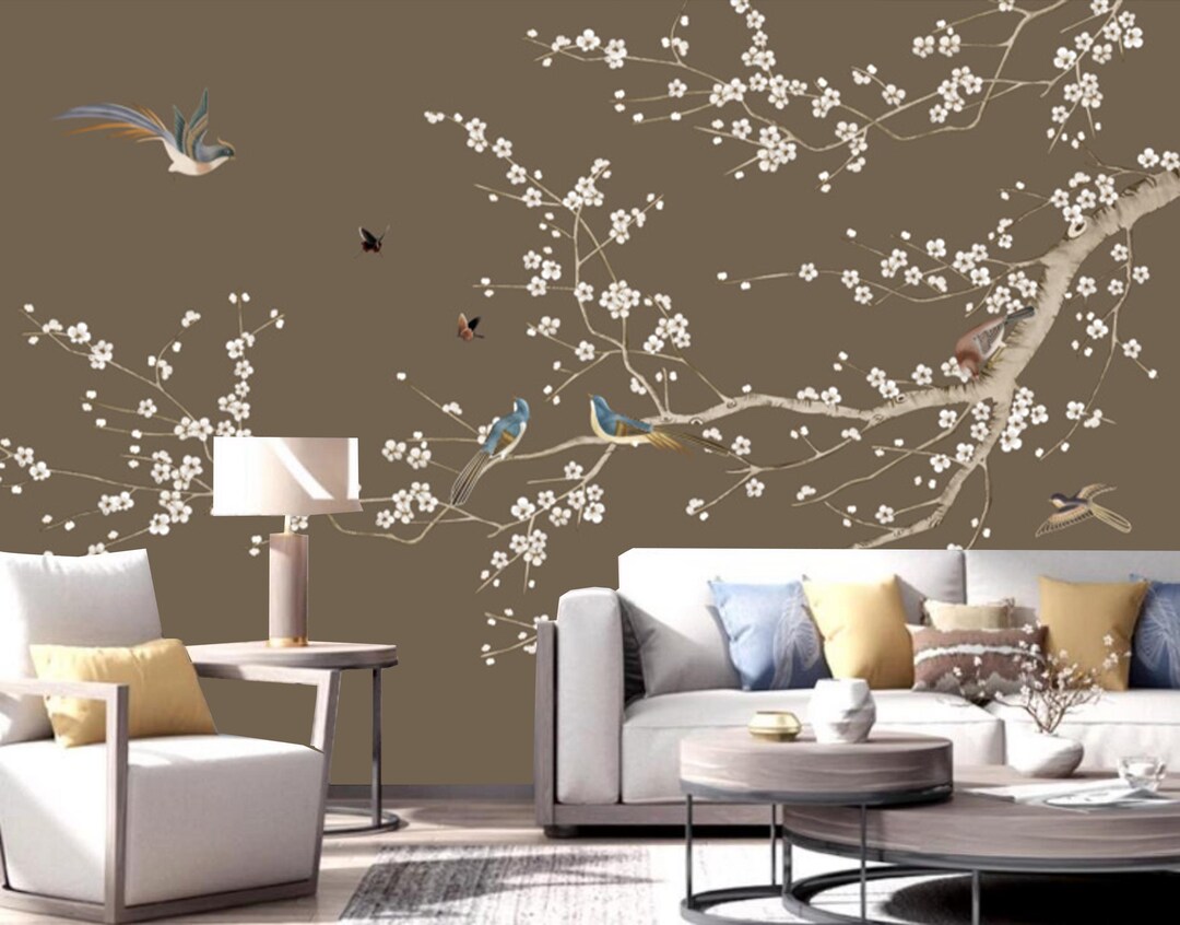 Chinoiserie Cherry Tree Wallpaper Mural: Birds & Flowers - Etsy