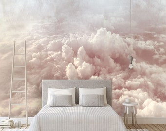 Handgemaltes abstraktes Wolken-Tapeten-Wandbild, Wiedergabe des bunten rosa / blauen Wolken-Wandbildes, kreatives bewölktes Wandbild-Wand-Dekor