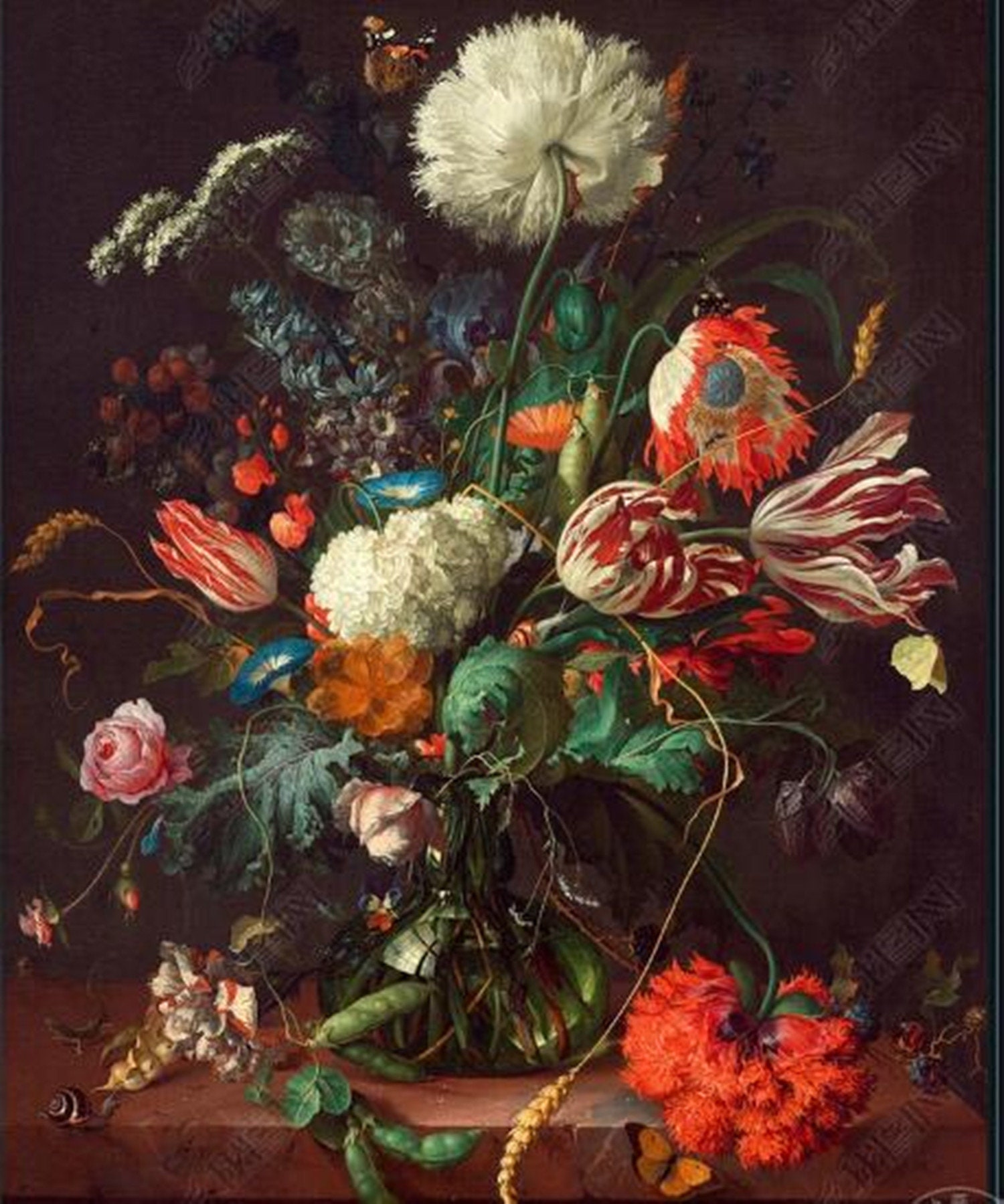 Dutch Oil Painting Dark Background Poeny and Rose Floral Etsy