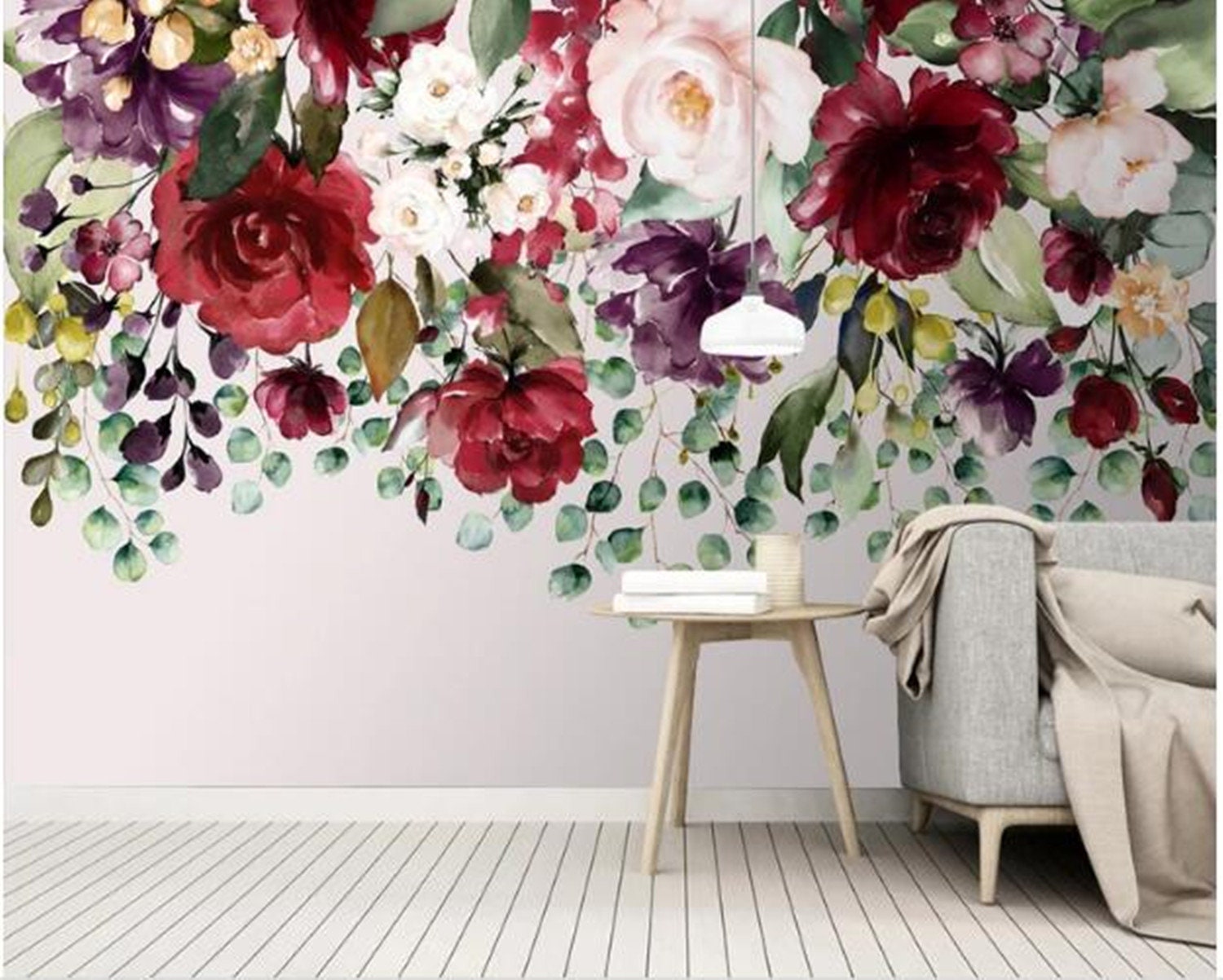Custom Wall Mural Fresh Hanging Green Leaves Wallpaper Etsy
