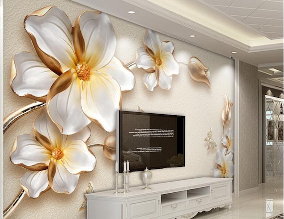3D Stereo Luxury Gold Flower Jewelry TV Background Wall - Etsy Sweden