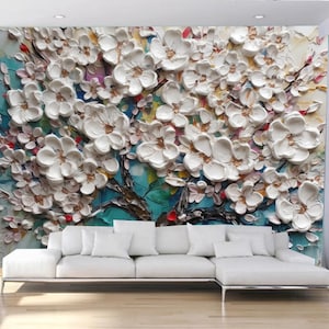 White Tree Flowers Huge Tree Wallpaper Wall Mural Home Decor for Living Room Bedroom or Dinning Room