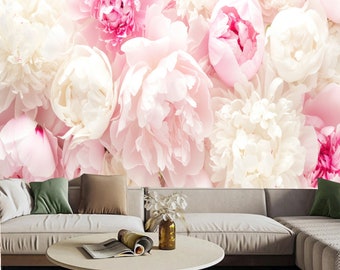 Roze pioen bloemenbehang muurschildering - Peel and Stick