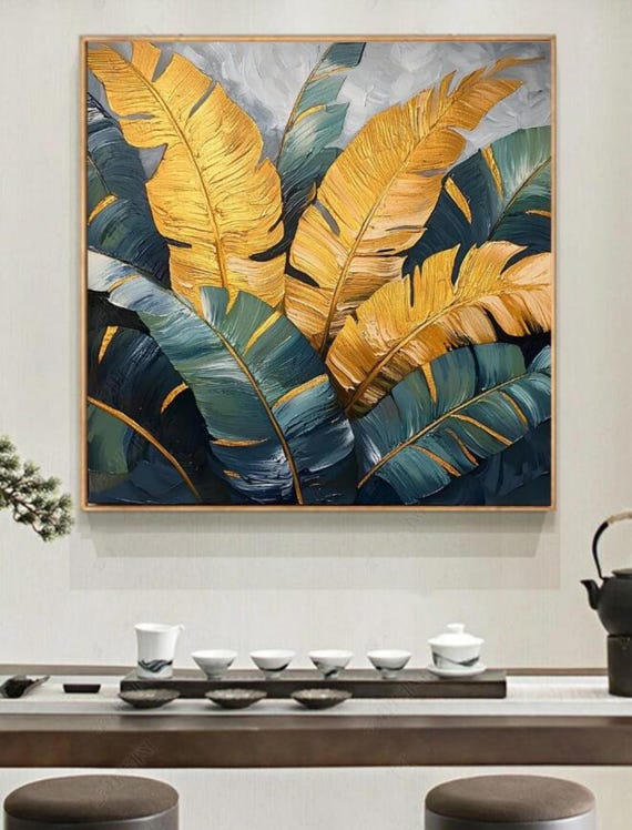 手作りのザクロの木の油絵：テクスチャのある花の壁アート