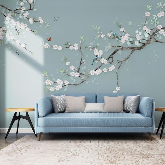 Chinoiserie Brushwork Hanging Plum Flower Wallpaper Vivid - Etsy Chinoiserie Brushwork Hanging Plum Flower Wallpaper Vivid - Etsy