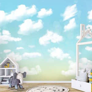 White Clouds Nursery Wallpaper: Blue Sky Wall Mural (Peel and Stick)