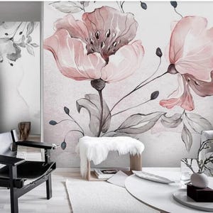 Pink Floral Flowers Peony Art Wall Painting Wallpaper Wall Mural Home Decor for Living Room Bedroom or Dinning Room