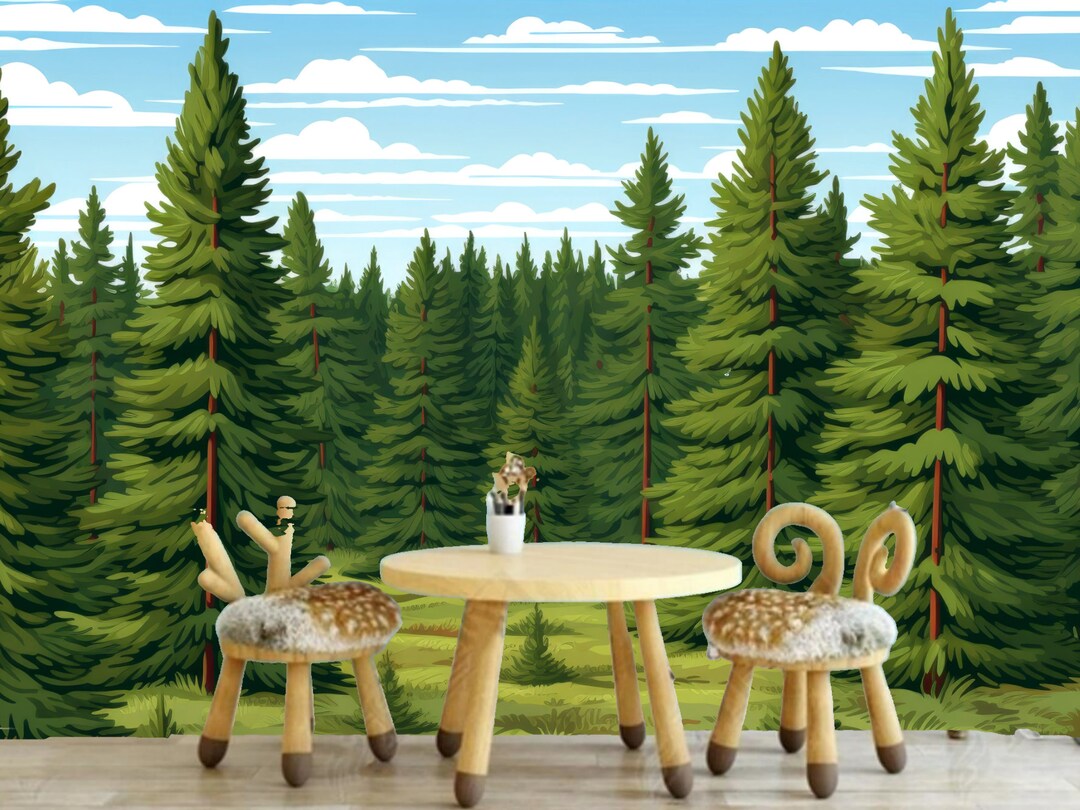 Cartoon Pine Trees Forest Kids' Babies' Children's Room Nursery ...