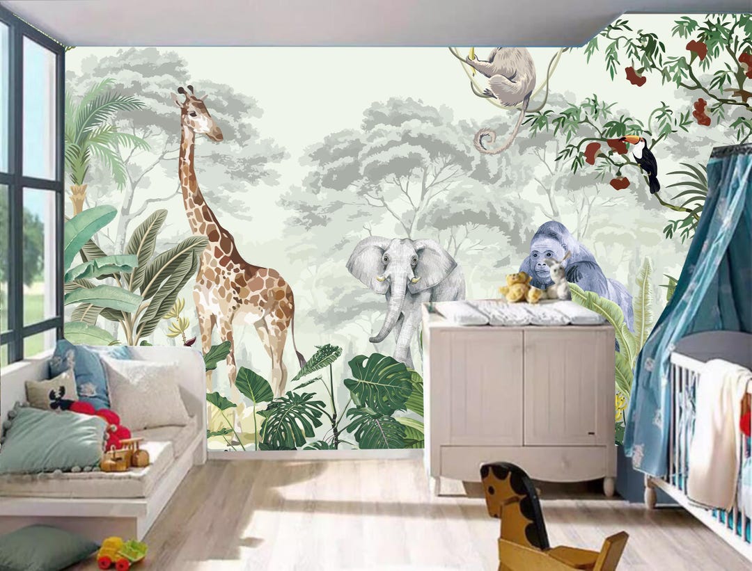 Jungle Animals Wallpaper Mural: Kids' Nursery Decor - Etsy