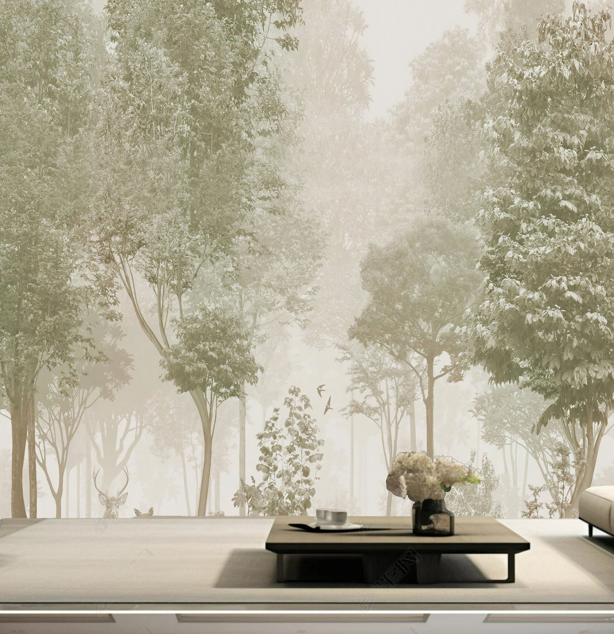 Abstract Grey Landscape Trees and Grass Forest Wallpaper