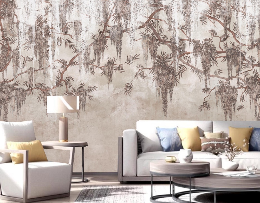Grey Hanging Wisteria Vine Wallpaper Wall Mural for Bedroom Living Room ...