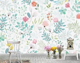 Watercolor Floral Wallpaper Mural: Peel and Stick Garden Wall Art