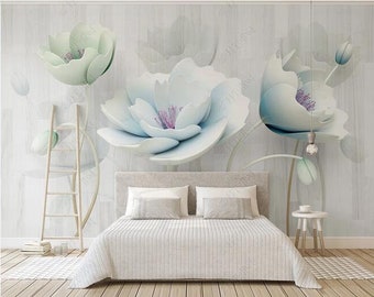 Custom Wallpaper 3D Blue Big Flower TV Background Wall Paper Home Decoration Living Room Bedroom 3D Wallpaper