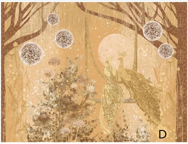 Chinoiserie Mural Gold Two Big Peacocks Wallpaper Home Decor Etsy