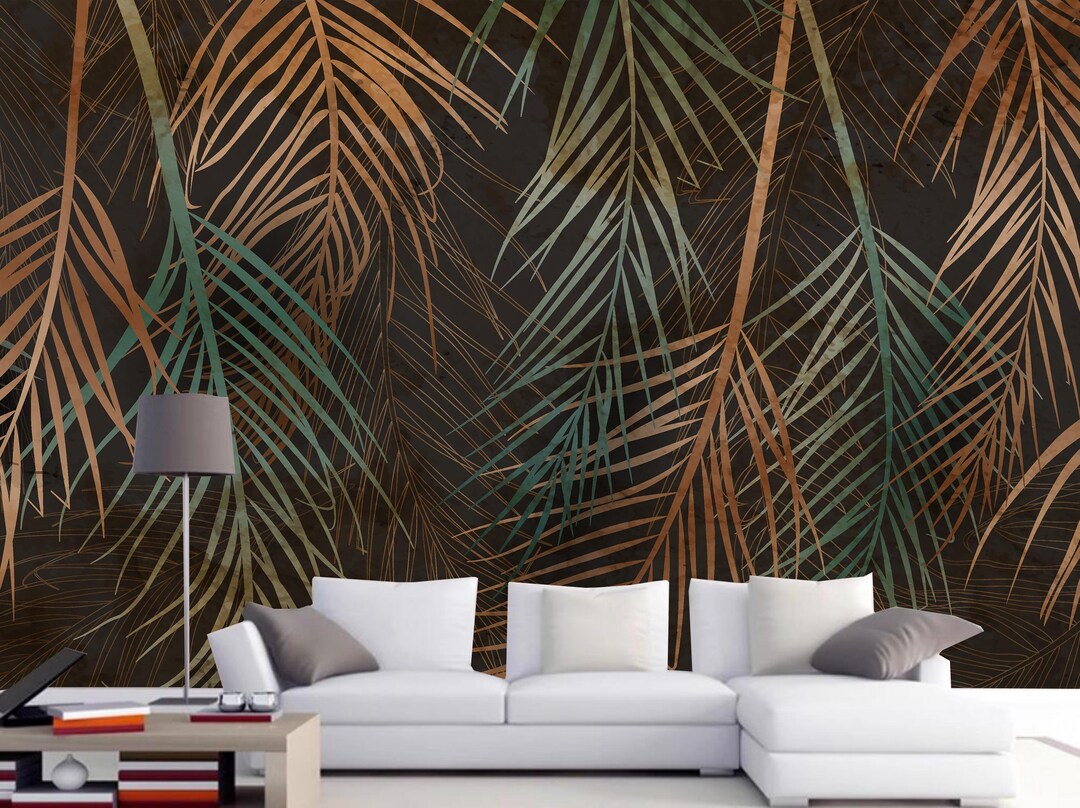 Dark Background Hanging Palm Leaves Leaf Wallpaper Wall Mural Home ...