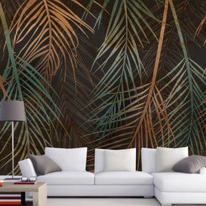 Dark Background Hanging Palm Leaves Leaf Wallpaper Wall Mural Home Decor