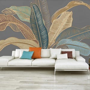 Luxury Gold Colorful Banana Leaf Wallpaper, 3D Big Banana Leaves Wall Murals Wall Decor